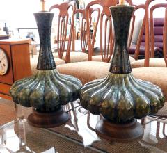 An Iconic Pair of Mid Century Green Mottled Glazed Globular Lamps - 1894167