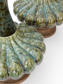 An Iconic Pair of Mid Century Green Mottled Glazed Globular Lamps - 1894175