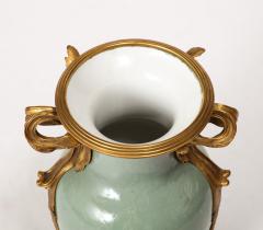 An Important Pair of French Ormolu Mounted Chinese Celadon Glazed Urns - 3429206