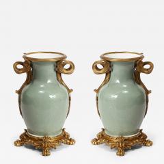 An Important Pair of French Ormolu Mounted Chinese Celadon Glazed Urns - 3430686