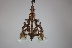 An Impressive Arts Crafts Copper Chandelier with Original Vaseline Shades - 4192880