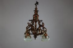 An Impressive Arts Crafts Copper Chandelier with Original Vaseline Shades - 4192883