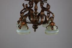 An Impressive Arts Crafts Copper Chandelier with Original Vaseline Shades - 4192885