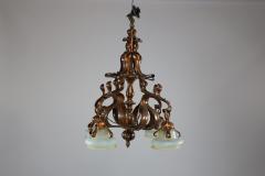 An Impressive Arts Crafts Copper Chandelier with Original Vaseline Shades - 4192886