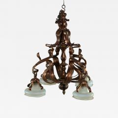 An Impressive Arts Crafts Copper Chandelier with Original Vaseline Shades - 4234408