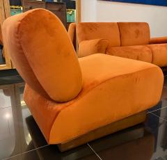 An Italian 1970s Large 4 seater sectional sofa in burnt orange velvet - 2831188