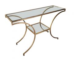An Italian Greco Roman Style Gilt metal Console Table with Glass Top and Shelf - 3467673