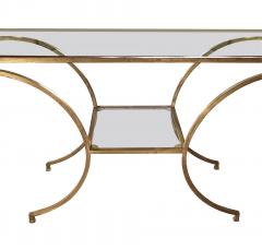 An Italian Greco Roman Style Gilt metal Console Table with Glass Top and Shelf - 3467675