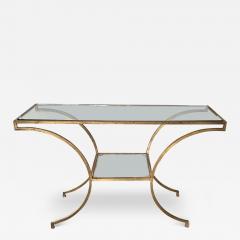 An Italian Greco Roman Style Gilt metal Console Table with Glass Top and Shelf - 3468685