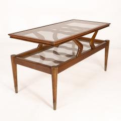 An Italian Teak Two Tier Coffee Table with Wavy Glass Supports - 4182572