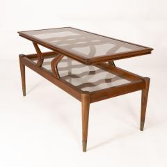 An Italian Teak Two Tier Coffee Table with Wavy Glass Supports - 4182574
