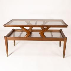 An Italian Teak Two Tier Coffee Table with Wavy Glass Supports - 4182575