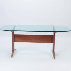 An Italian brass and wood writing desk or dining table with glass top C 1955 - 2631243