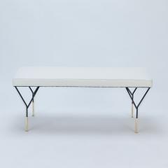 An Italian contemporary metal and brass bench with white upholstered seat  - 2915481