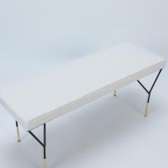 An Italian contemporary metal and brass bench with white upholstered seat  - 2915484