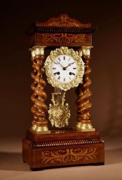 An Original Antique Rosewood and Lemon Wood Inlayed French Portico Clock - 3264740