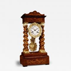 An Original Antique Rosewood and Lemon Wood Inlayed French Portico Clock - 3272594