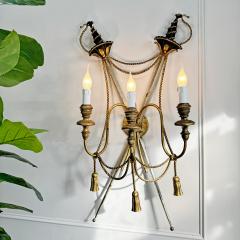 An Outstanding 1950s Italian Cross Sword and Gilt Rope Tassel Wall Light - 3465677