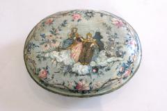 An Oval Floral Decorated Blue Lacquer Box with Female Figures on the Center Top - 268854