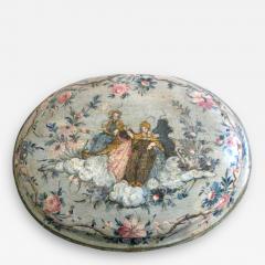 An Oval Floral Decorated Blue Lacquer Box with Female Figures on the Center Top - 270300