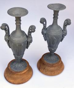 An Pair of French Louis XVI Style Double Handled Spelter Metal Urns - 680344