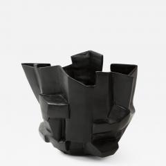 An R A Pesce wheel thrown cubist vessel in white stoneware with black glaze  - 2308857