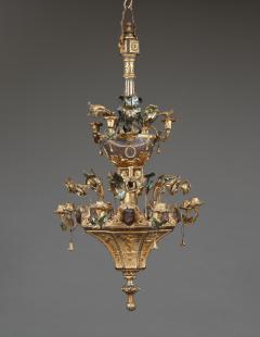 An Unusual Gilt Pastiglia And Polychrome Twelve Light Chandelier - 540214