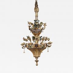 An Unusual Gilt Pastiglia And Polychrome Twelve Light Chandelier - 541027