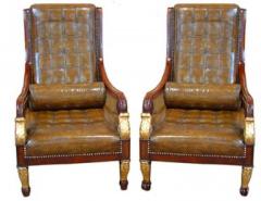 An Unusual Harlequin Pair of Italian Empire Mahogany and Parcel Gilt Armchairs - 3298787