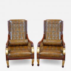 An Unusual Harlequin Pair of Italian Empire Mahogany and Parcel Gilt Armchairs - 3302308