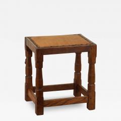 An adze cut Mouseman oak four legged stool - 3782209