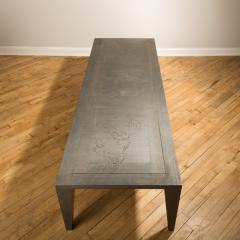 An artist designed metal clad silver color coffee table with holes in top - 2107561