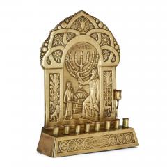 An early 20th century antique brass Judaica Menorah by the Bezalel Academy - 2876705