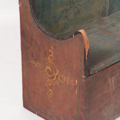 An early nineteenth century paint decorated wood lift lid storage bench  - 3050141