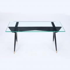 An ebonized wood glass top console table circa 1950  - 2303693