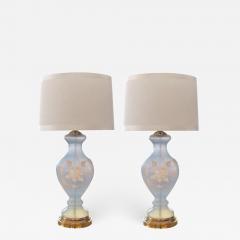 An ethereal pair of American frosted ice blue baluster form lamps - 837438