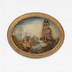 An exceptional straw work diorama of an owl and kingfisher - 3430705