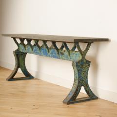 An imposing 19th Century French iron Industrial console table with slate top - 1886270