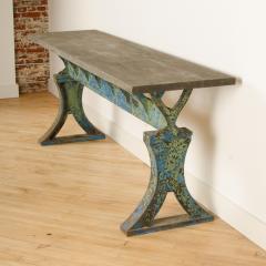 An imposing 19th Century French iron Industrial console table with slate top - 1886272