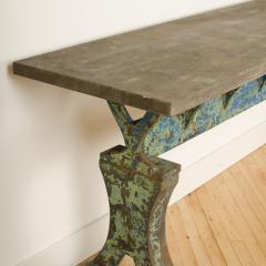 An imposing 19th Century French iron Industrial console table with slate top - 1886288