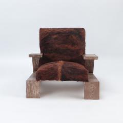 An imposing pair of cerused oak armchairs with cow skin upholstery Contemporary - 2683869