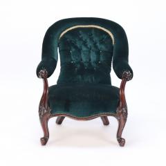 An imposing velvet upholstered library armchair with continuous arm 19th C  - 2381265