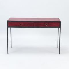 An iron and burgundy leather writing desk Contemporary - 2683377