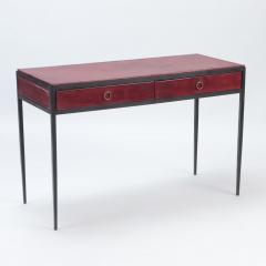 An iron and burgundy leather writing desk Contemporary - 2683378