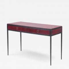 An iron and burgundy leather writing desk Contemporary - 2683400