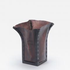 An iron and leather waste basket in the manner of Jean Michel Frank  - 4159136
