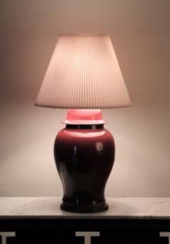 An oxblood vase table lamp on wooden base circa 1970s - 2170119