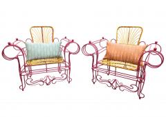 Anacleto Spazzapan 1990s Spazzapan Italian Pop Art Pair of Pink Yellow Metal Armchairs Sculptures - 3400085