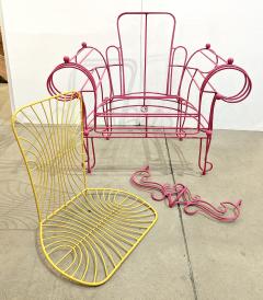 Anacleto Spazzapan 1990s Spazzapan Italian Pop Art Pair of Pink Yellow Metal Armchairs Sculptures - 3400086