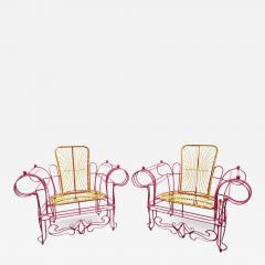 Anacleto Spazzapan 1990s Spazzapan Italian Pop Art Pair of Pink Yellow Metal Armchairs Sculptures - 3401562